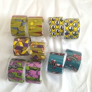 New African Art Print Material Fabric Wrapped Bracelets Lot 10 Pieces Wide Cuff